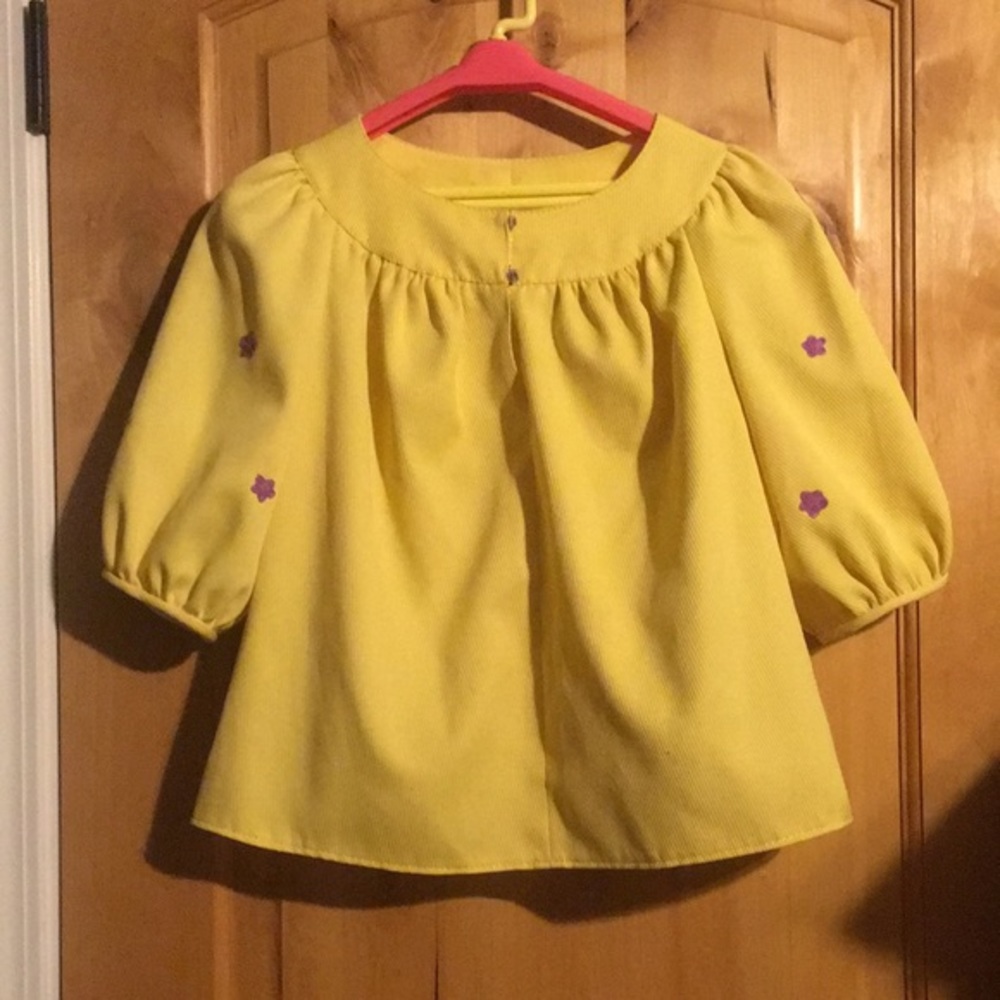 Vintage Unbranded Yellow Purple Floral Embroidery 3/4 Bishop Sleeve Top EUC M